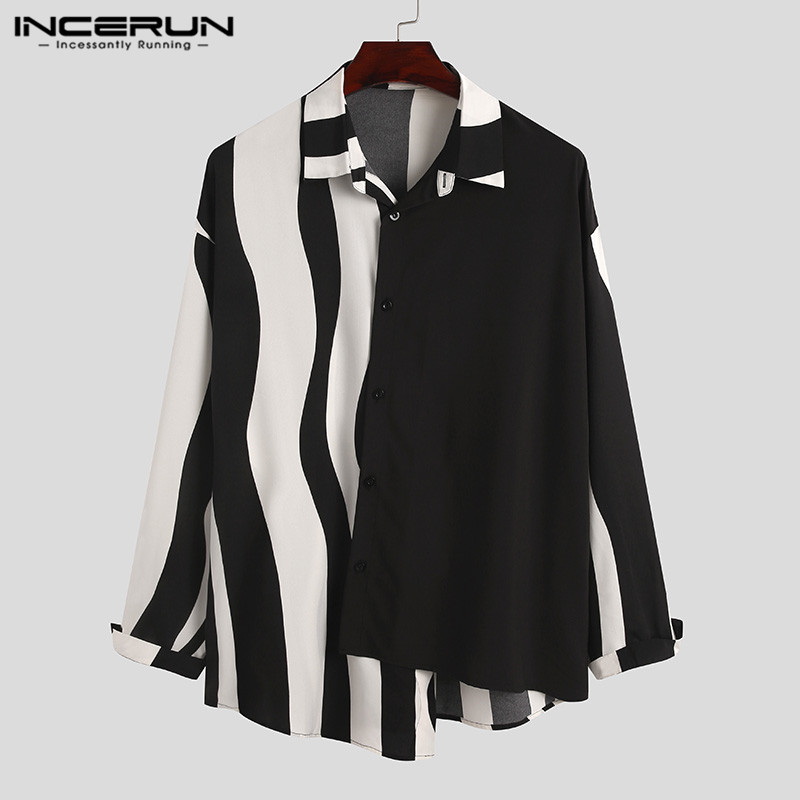 2026 Men Striped Patchwork Shi - Streetwear Brand Marketing recension och pris