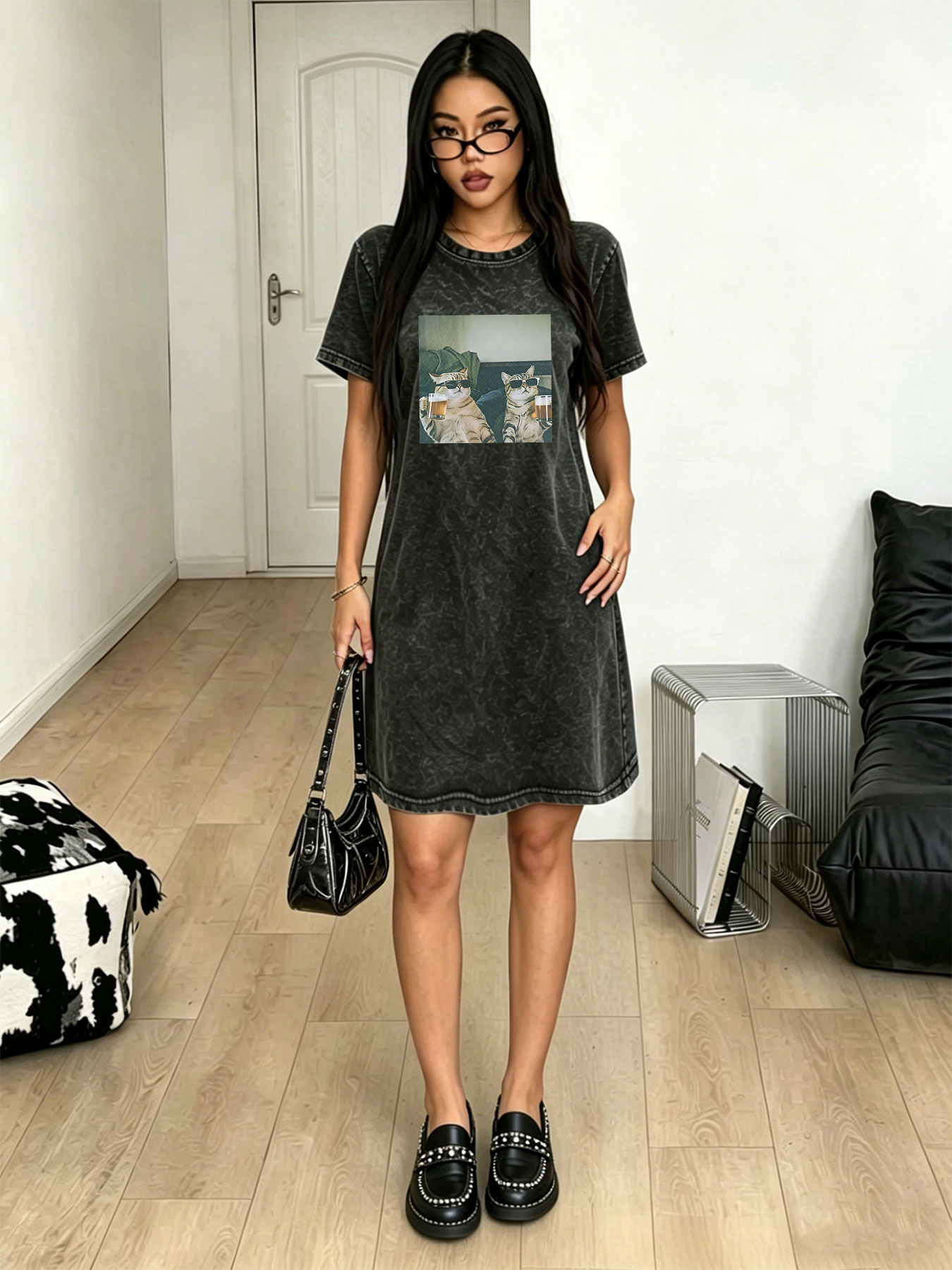 Vintage Washed Distressed T-sh - Streetwear Brand Cat recension och pris