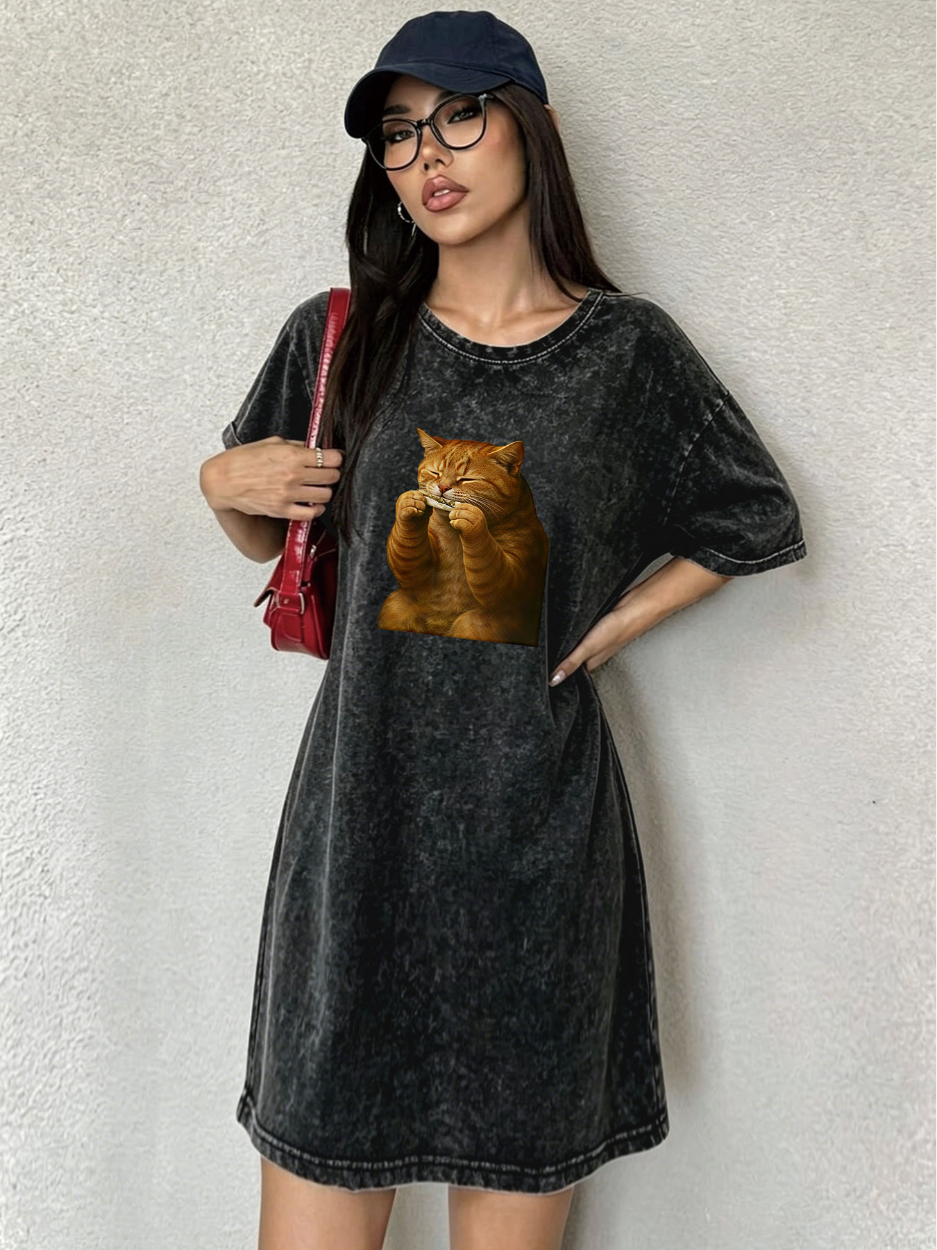 Vintage Washed Distressed T-Sh - Streetwear Brand Cat recension och pris
